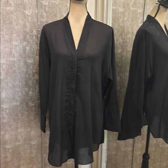 Helmut Lang cotton blend Chic Black Sheer Blouse, L - Picture 1 of 8